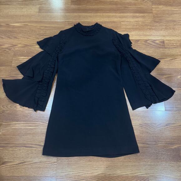 Alexis Black Marianne Tiered Bell-Sleeve Crepe Mini Dress Ruffled Trim Small - Picture 6 of 10